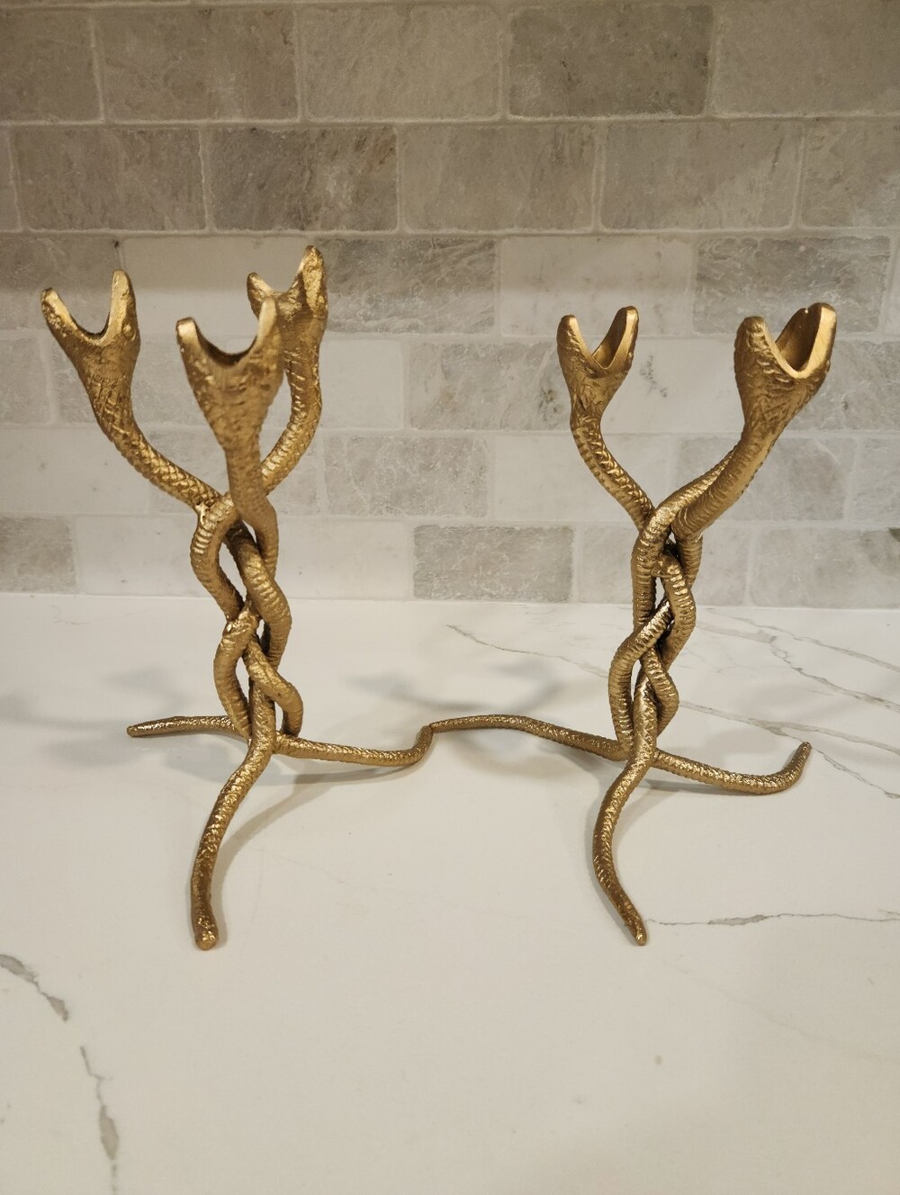 Set of 2 Threshold Snake Candelabra Candle Holders Aluminum Gold Halloween